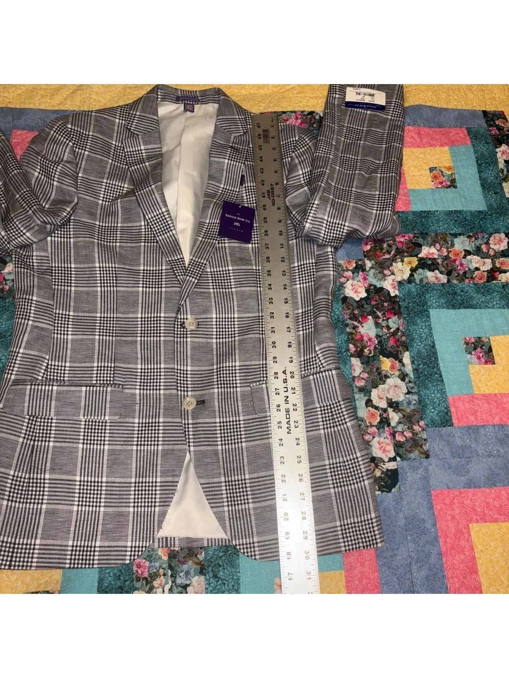 The Savile Row Co. NEW $160 Bromley Slim Men's Blazer Jacket 40L Gray Plaid NWT